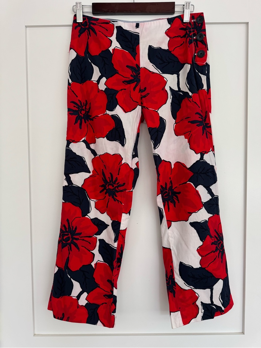 Tommy Hilfiger Floral Wide Leg Pants 100% Cotton Size 4 Nautical Summer Beach